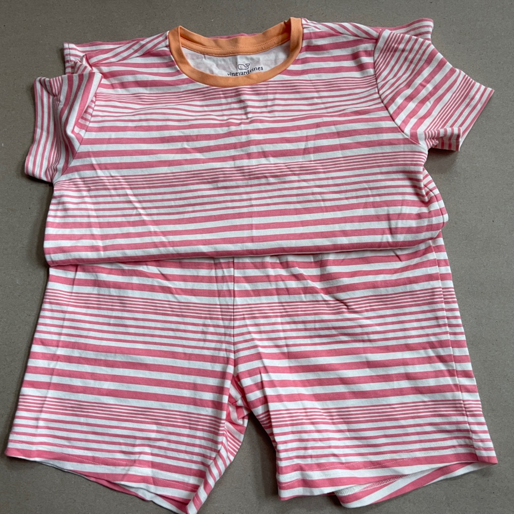 Vineyard Vines Pink Striped pajama Shorts with Orange Waistband